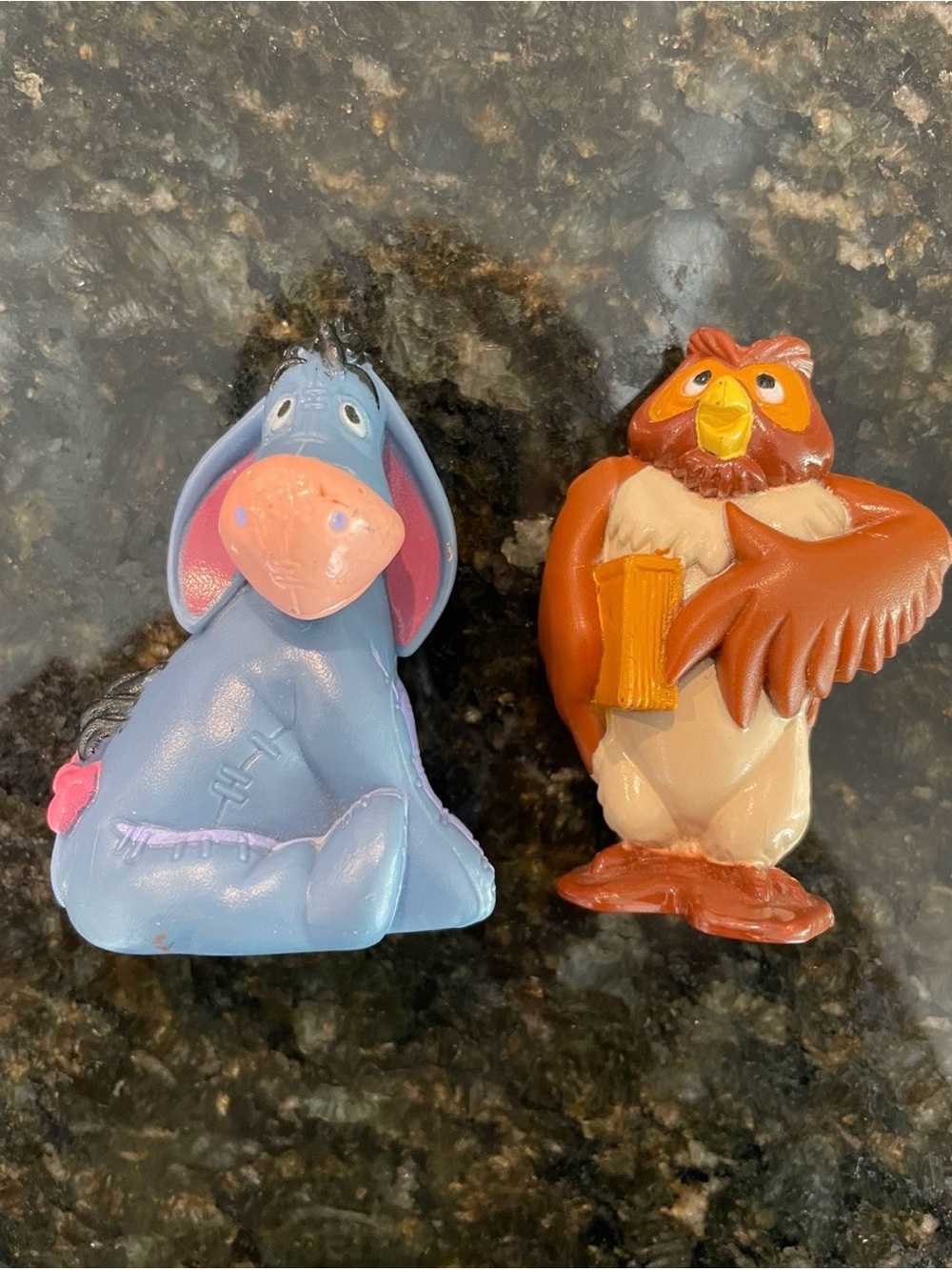 Vintage Disney Winnie The Pooh OWL WITH BOOK + EYORE Plastic Figurines